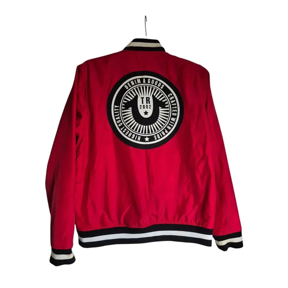 True Religion Varsity Jacket Mens XL Red Vintage 2002 Graphic Logo Streetwear